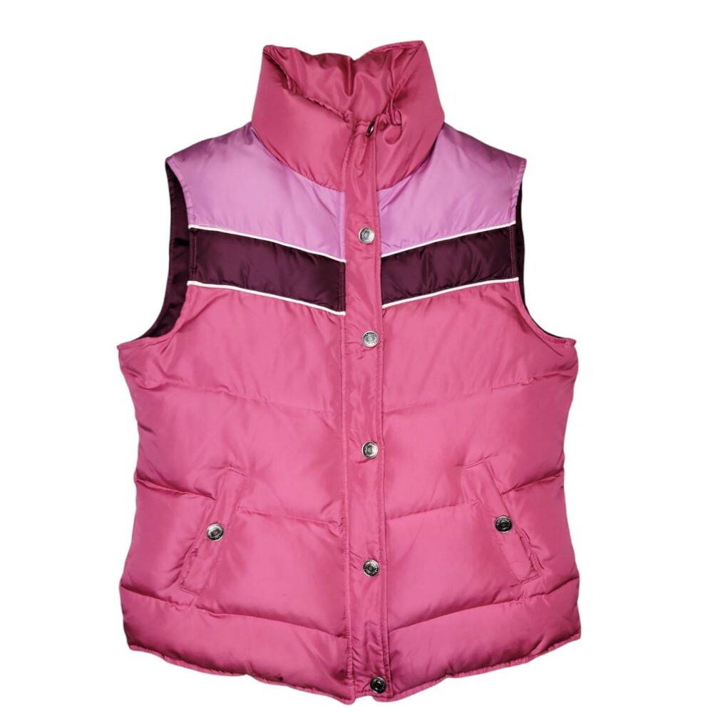Vtg Y2K Aeropostale Down Filled Puffer Vest Womens MED Pink Colorblock Retro